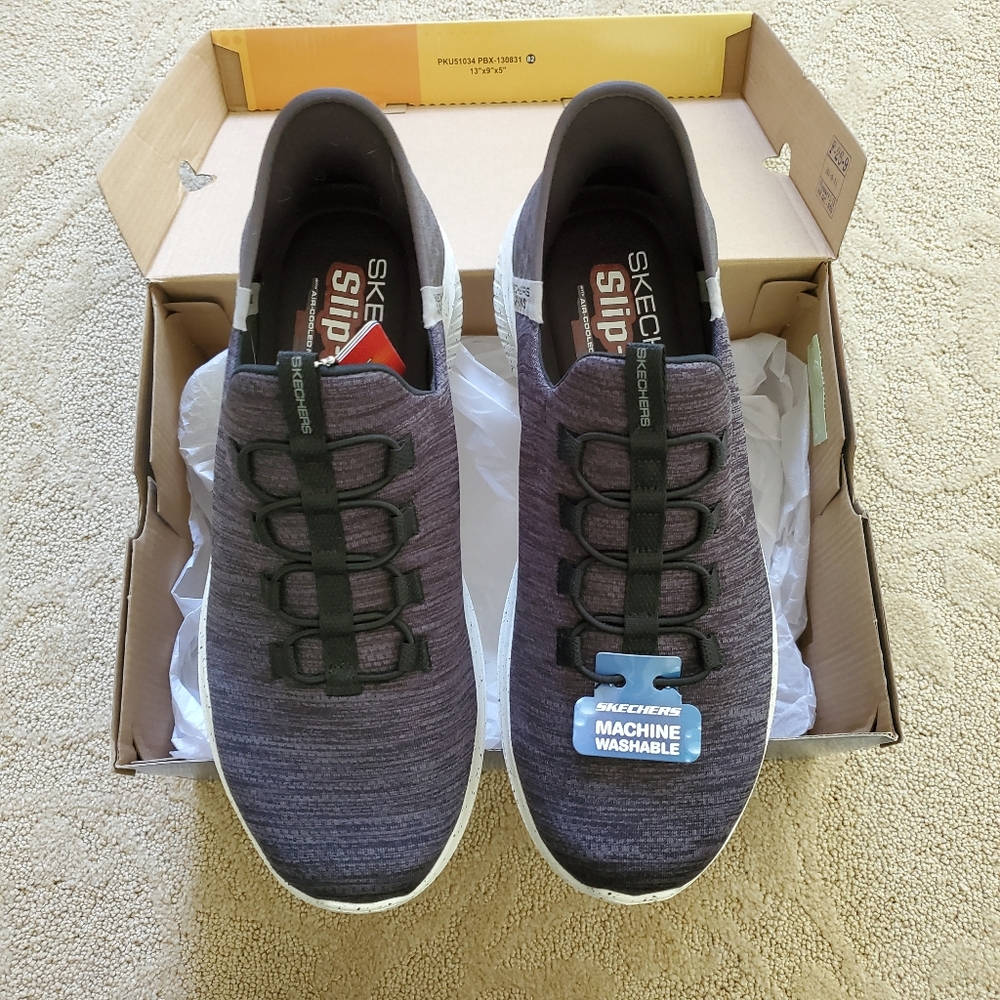 Skechers Slip Ins Right Away Mens Grey Bungee Relaxed Fit Vegan Trainers 10 EE
